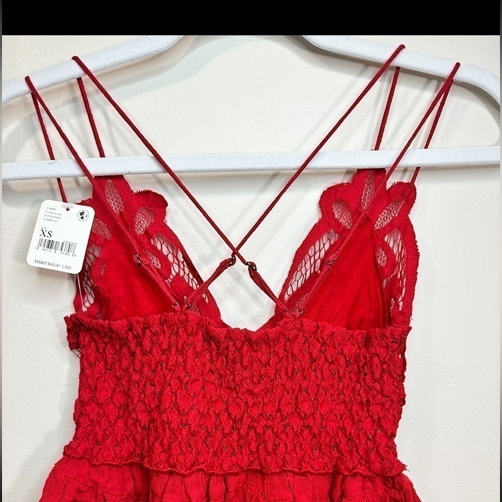 NWT Free People Women’s Adella Lace Ruffled Cami Top Cherry Red Size X-Small - Picture 6 of 13